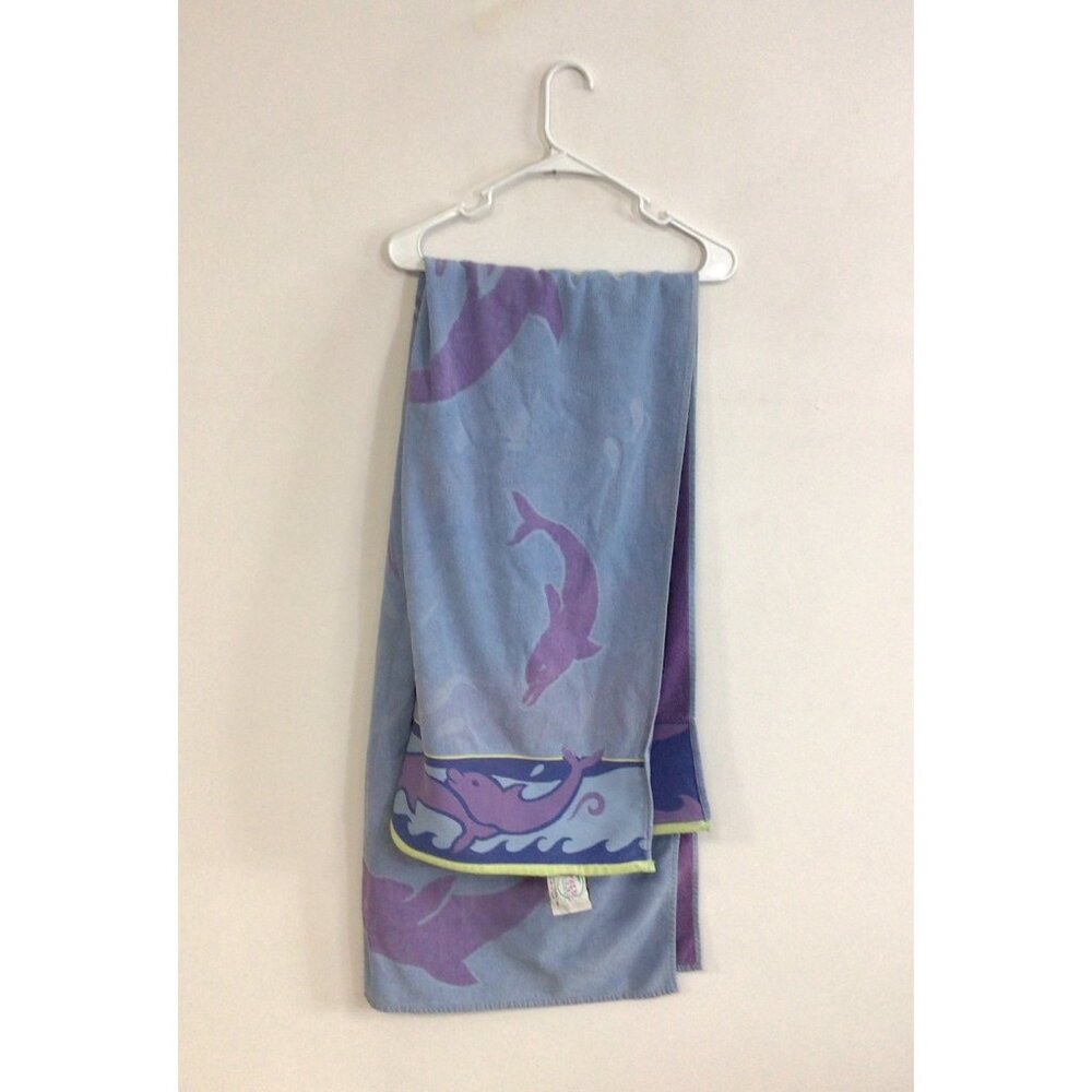 Vintage Palm Cove France Beach Towel Dolphin Art Retro